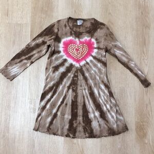 2Dye4 by Fettucini Brown Tie-Dye Dress with Studded GoldHeart Design Medium 6/7